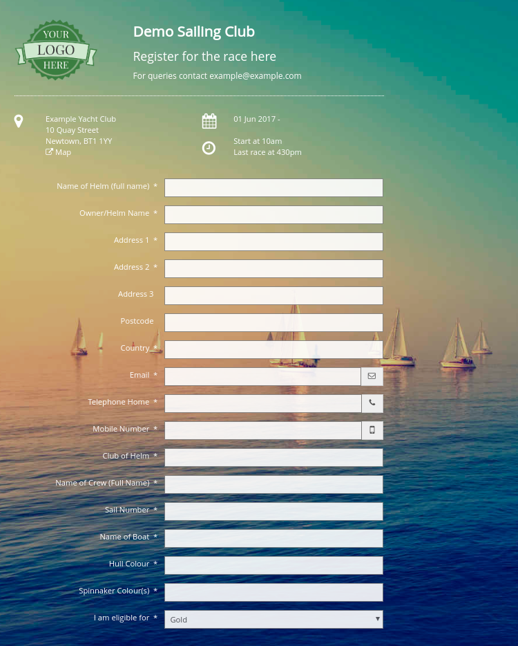 Screenshot of Regatta Registration page
