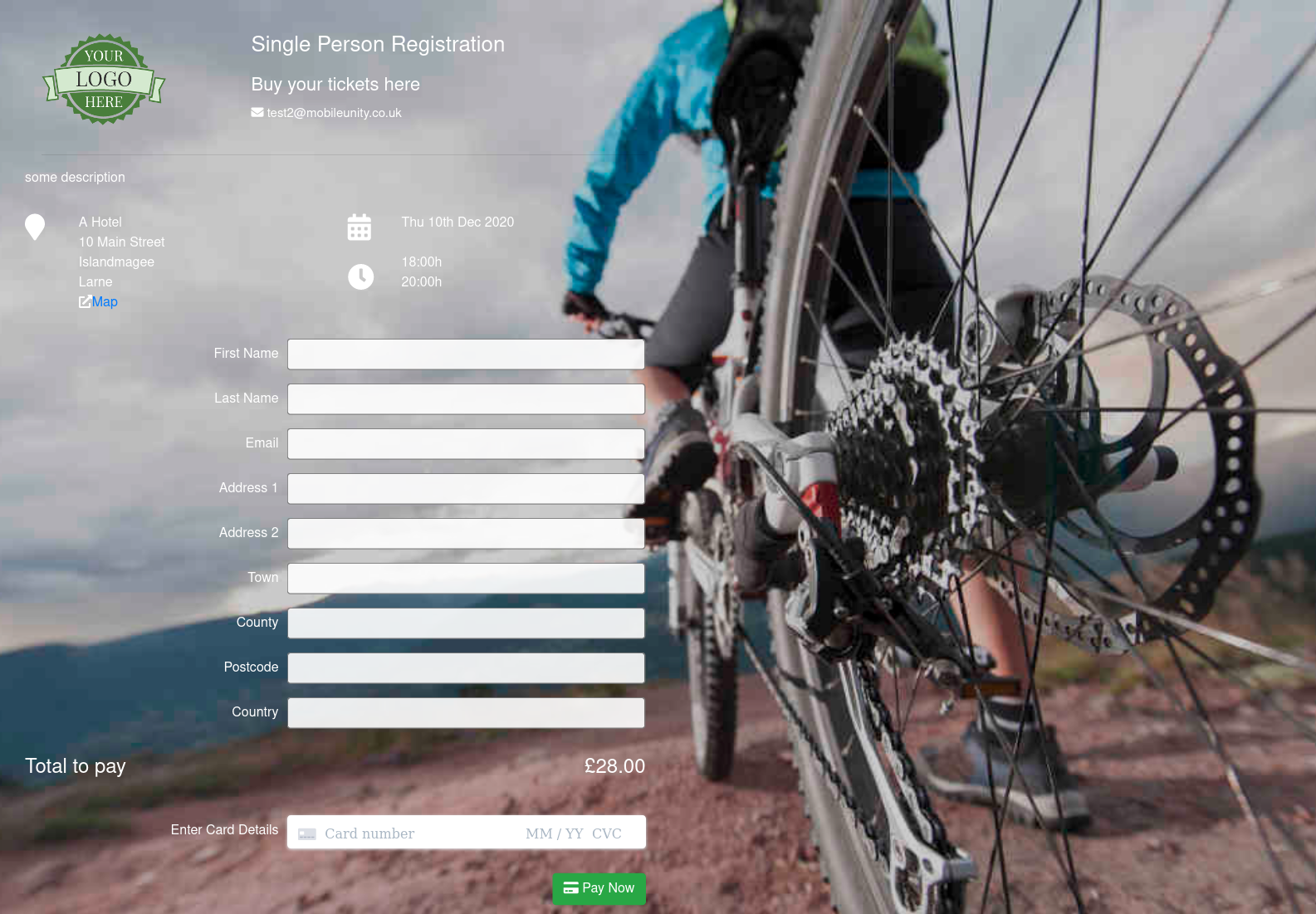 Screenshot of Mountain Biking Registration page